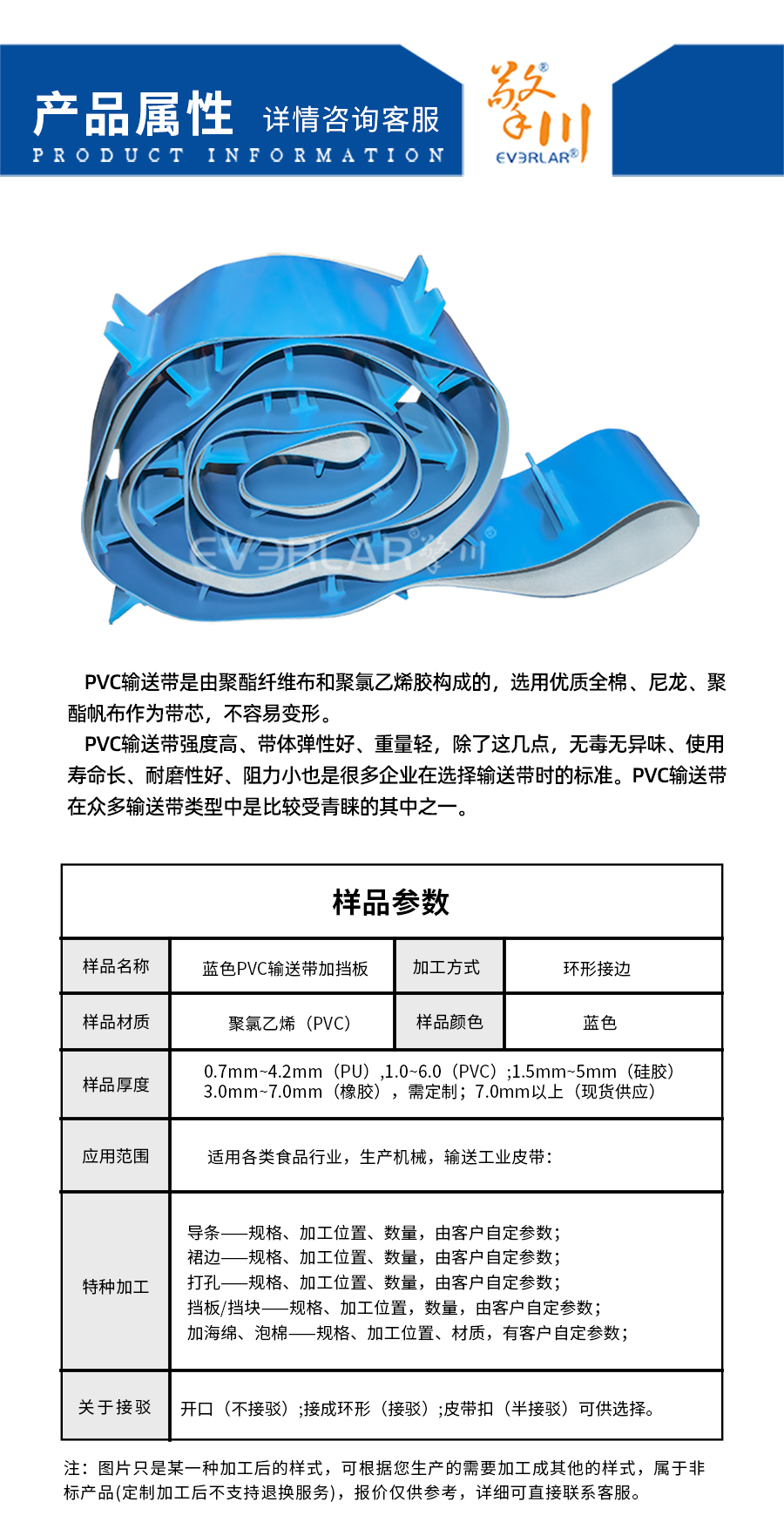 藍色PVC<a href='http://www.zgcinnotown.com.cn/shusongdai/' target='_blank'><u>輸送帶</u></a>加擋板