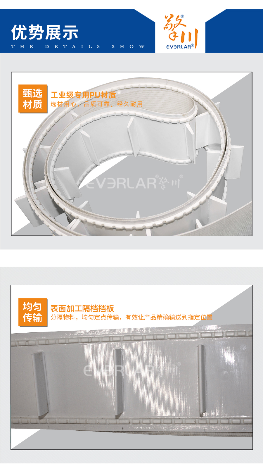 白色PU輸送帶加擋板齒狀導(dǎo)條詳情06