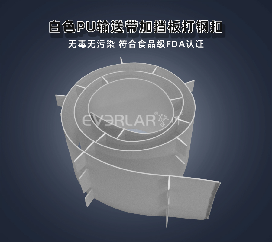 白色PU<a href='http://www.zgcinnotown.com.cn/shusongdai/' target='_blank'><u>輸送帶</u></a>加擋板打鋼扣詳情01